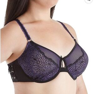Ashley Graham Purple Rain Fatal Attraction Mesh Balconnet Bra size 36DD